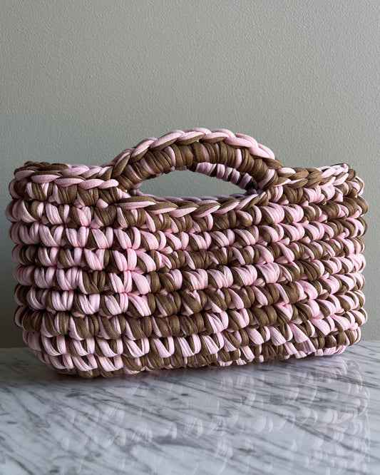 BASKET BAG CAMEL & DUSTY PINK