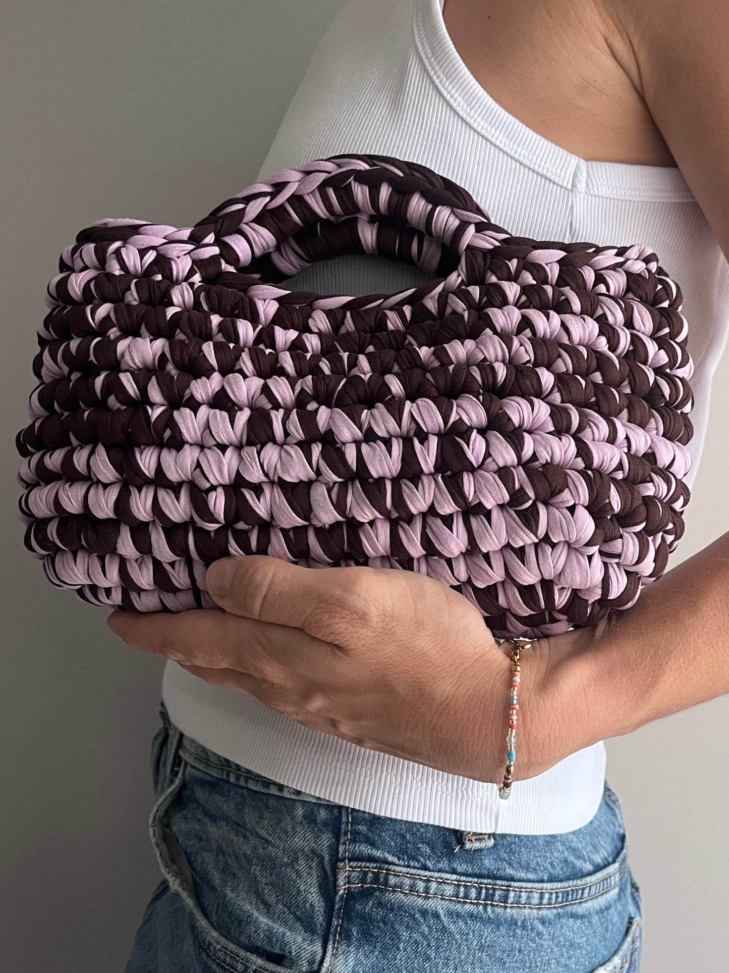 BASKET BAG BROWN-LILAC