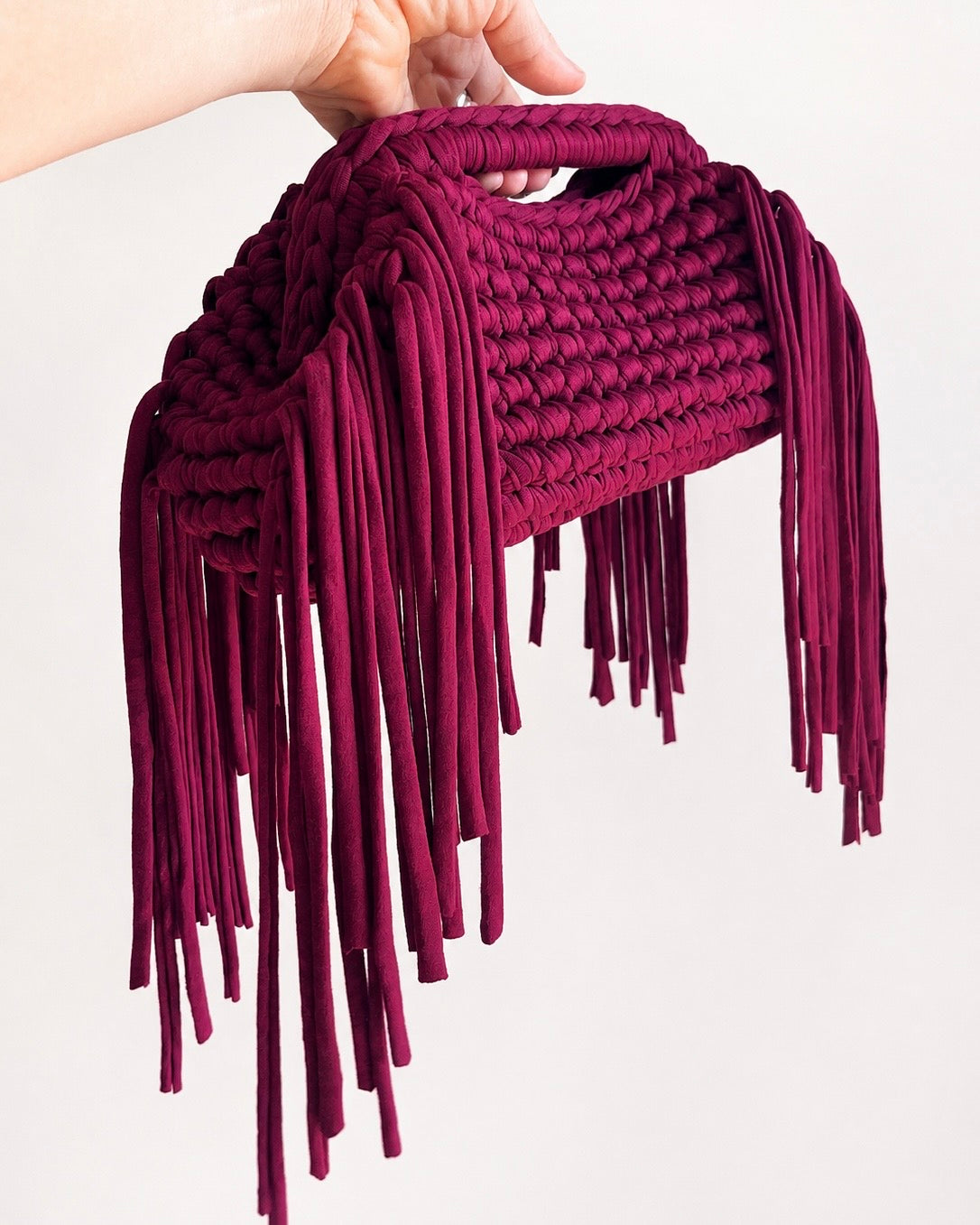 The Iconic Clutch Fringe handmade crochet clutch bag by Chezsue Studio