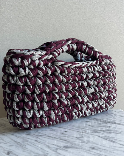 BASKET BAG STONE GREY & BURGUNDY