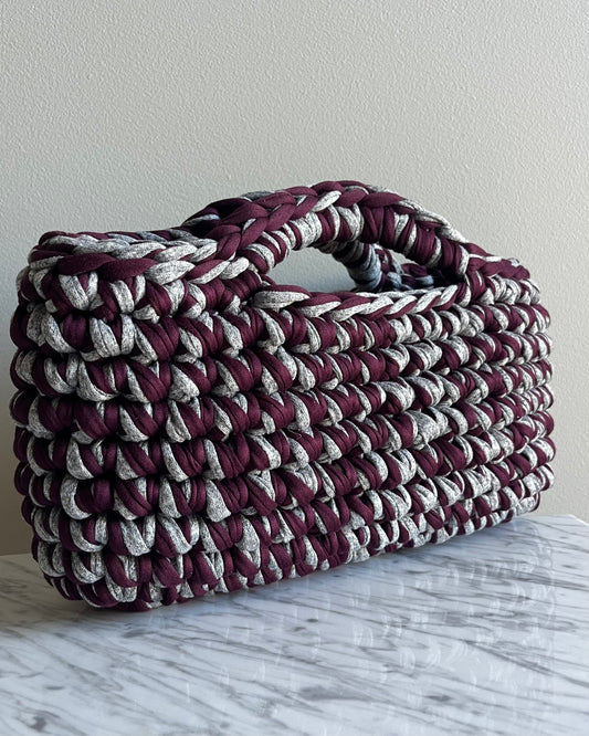 BASKET BAG STONE GREY & BURGUNDY
