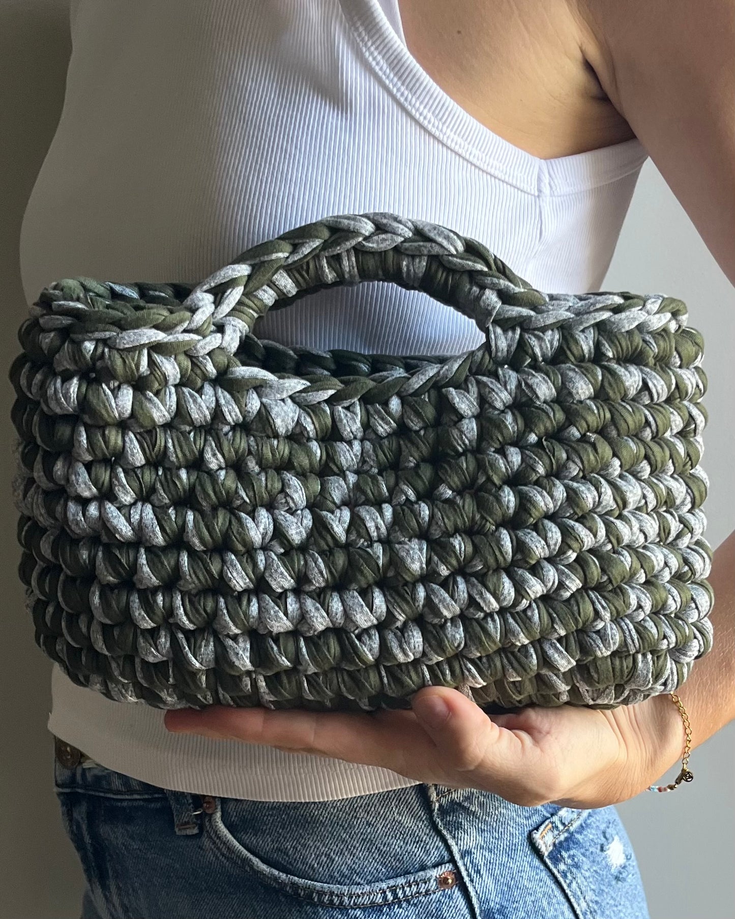 BASKET BAG STONE GREY & ARMY GREE