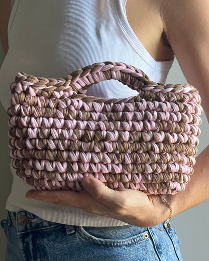 BASKET BAG CAMEL & DUSTY PINK