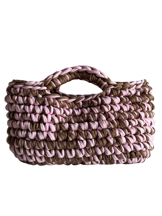 BASKET BAG CAMEL & DUSTY PINK