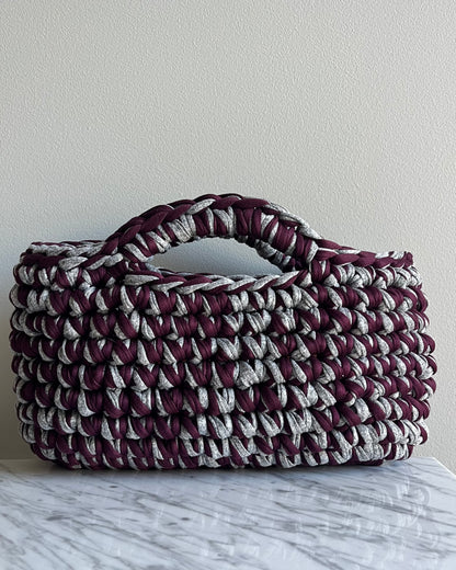 BASKET BAG STONE GREY & BURGUNDY