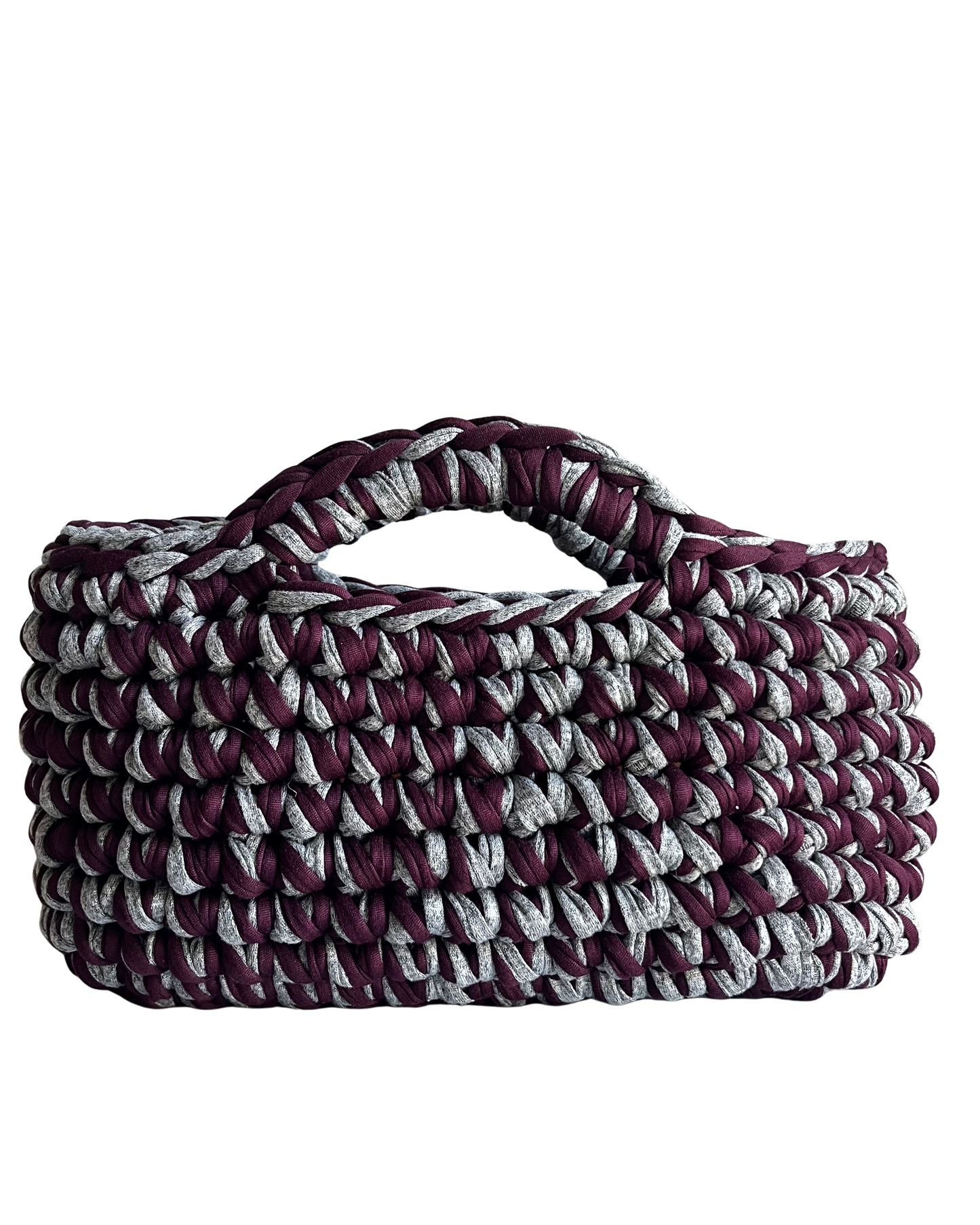 BASKET BAG STONE GREY & BURGUNDY