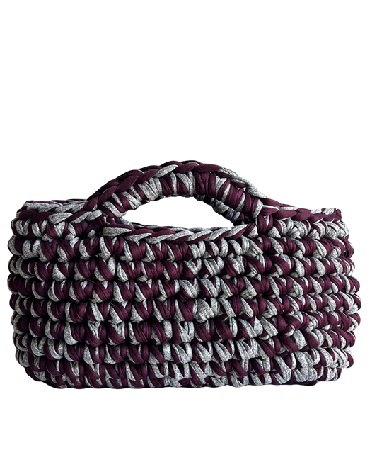 BASKET BAG STONE GREY & BURGUNDY