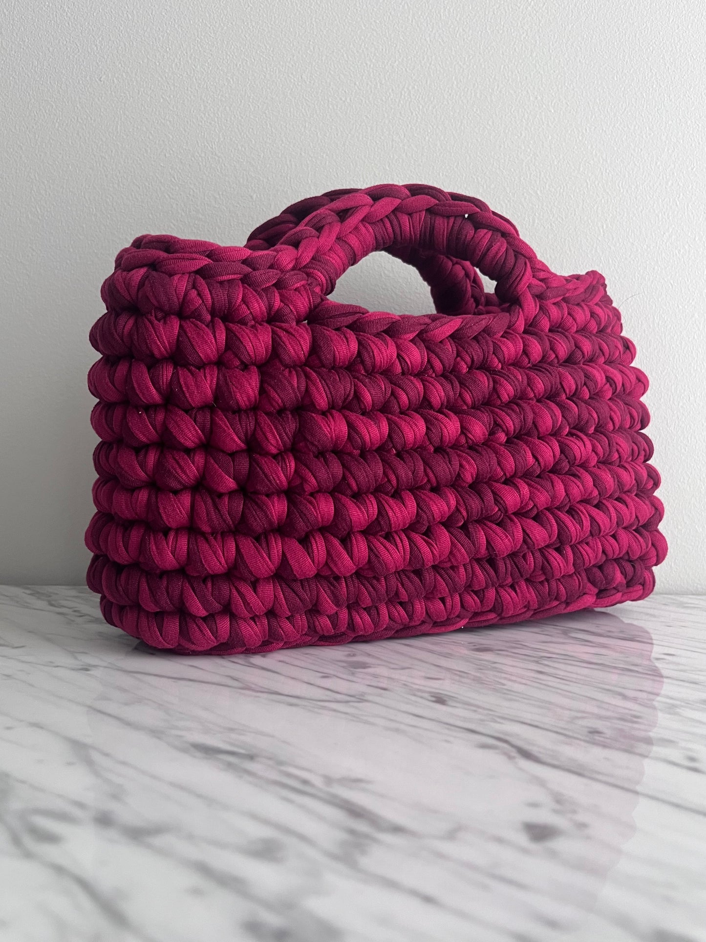 crochet basket bag cherry red handmade 