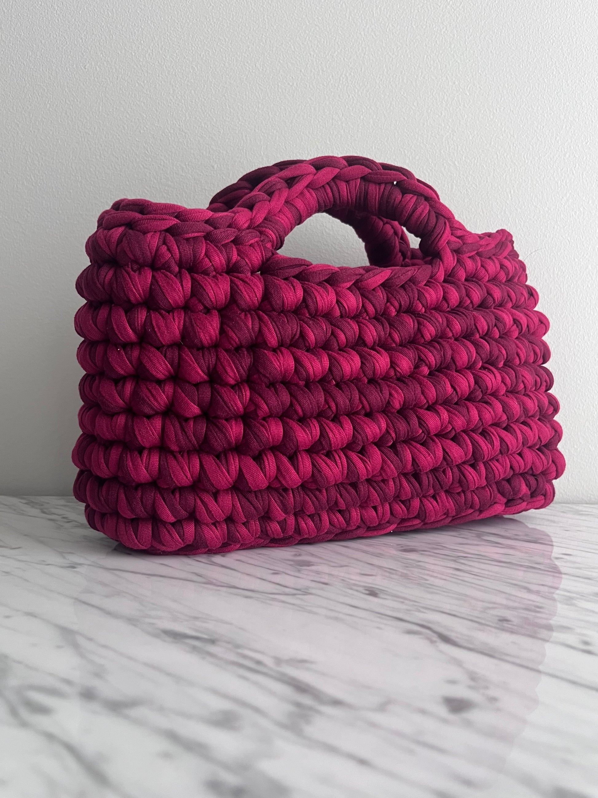 crochet basket bag cherry red handmade 