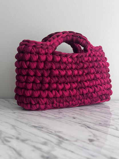 crochet basket bag cherry red handmade 