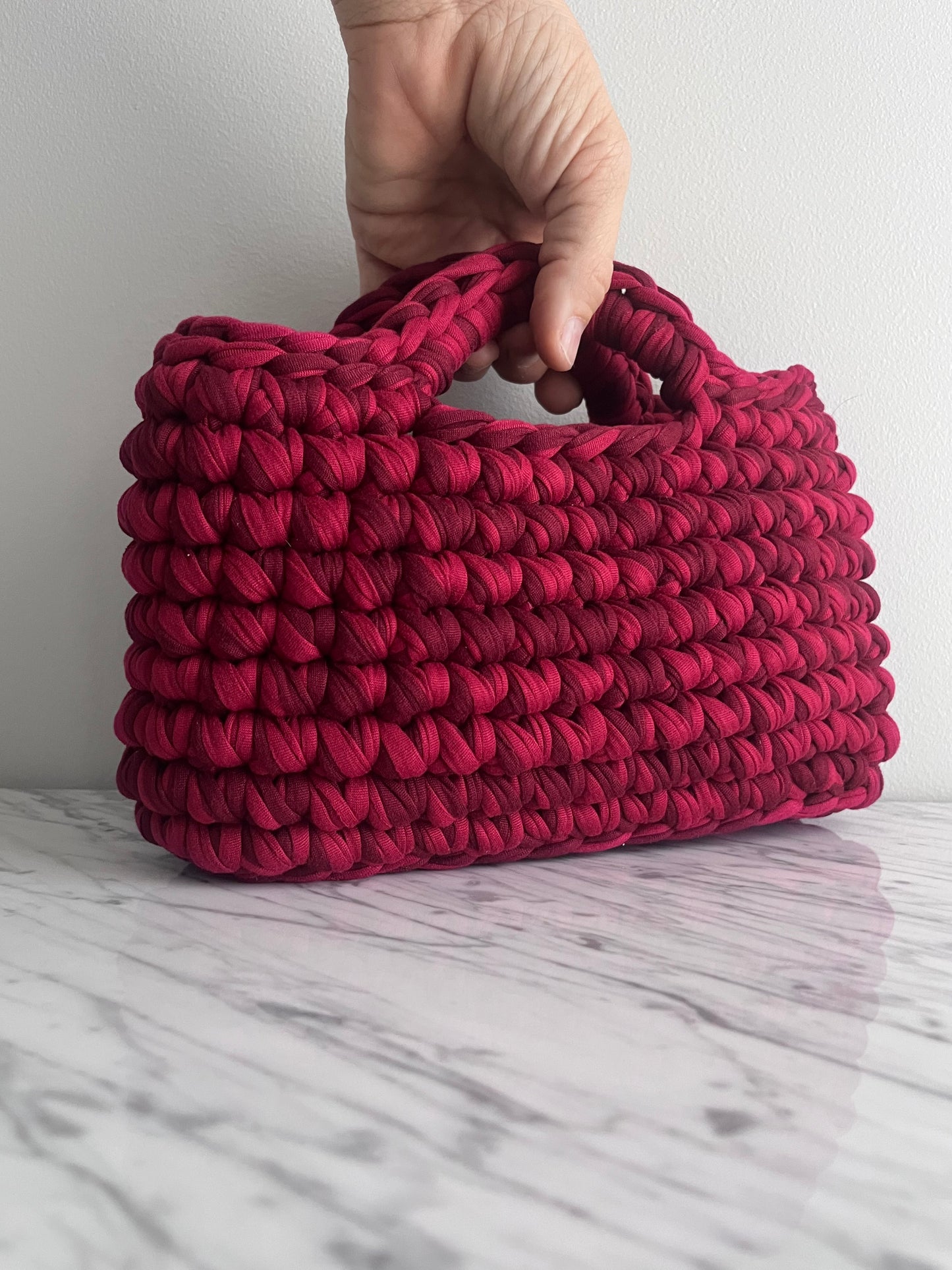 crochet basket bag cherry red handmade 